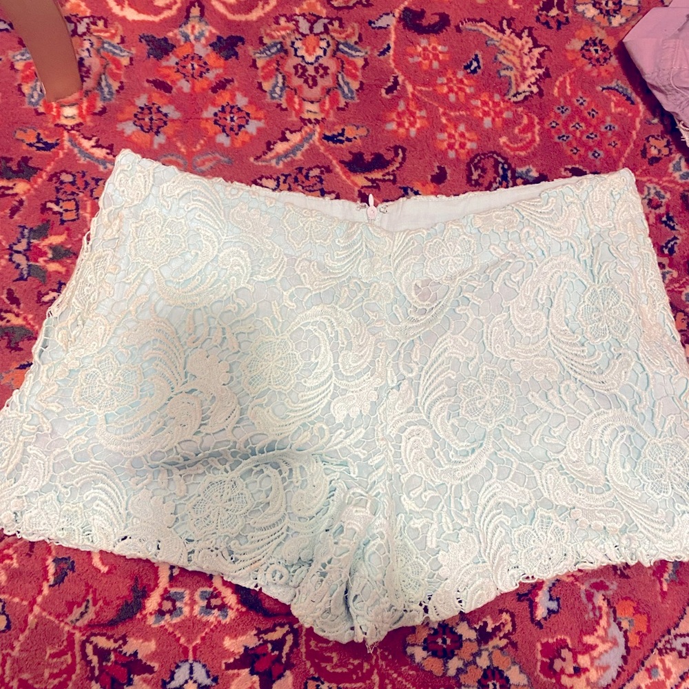 Blue Rain Lace Sea Foam Green Shorts, with Rear Zipper